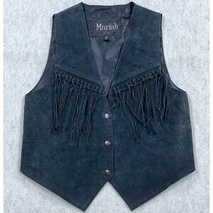 Mariah Suede Leather Vest Women Medium Black Western Cowgirl Biker Rodeo Tassel